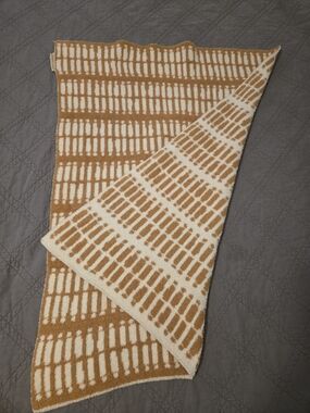 Reversible Camel and White Patterned Mebie Baby Plush Blanket (Child/Adult Size)